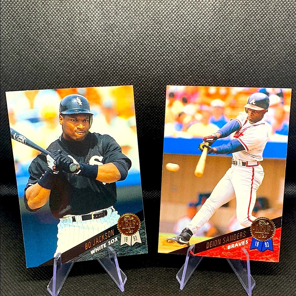 Bo Jackson & Deion Sanders 1993 MLB Baseball Cards ATL Braves White Sox In Cases